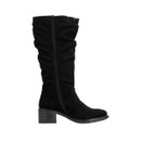 Inner side profile of the Rieker black knee-high boot featuring a full-length inside zip and low block heel.