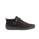 Inner side view of the Rieker brown lace-up shoe with lace fastening, contrast stitching and lightweight sole.