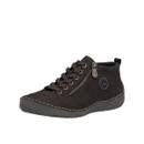 Rieker brown lace-up shoe with decorative side zip, contrast stitching and lightweight flexible sole.