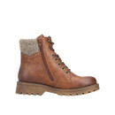 Inner side view of the Rieker tan ankle boot with inside zip fastening, lace-up front and cosy knitted cuff.