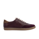 Inner side view of the Rieker blackberry lace-up trainers with lace fastening, leopard print heel detail and translucent gum sole.