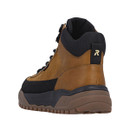 Rear side view of the Rieker butterscotch hiking boot featuring padded ankle collar, pull tab and durable chunky outsole.
