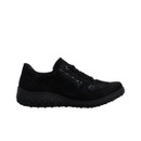 nner side view of the Rieker women's black lace-up shoe with lace fastening, sleek profile and lightweight flexible sole.