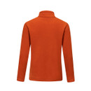 Rear view of children's burnt orange half-zip fleece.