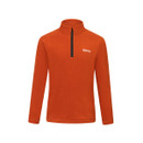 Front view of children's burnt orange half-zip fleece with high collar and embroidered logo.
