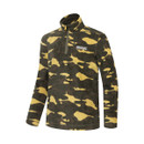 Angled front view of dark khaki camouflage half-zip fleece with half-zip fastening.
