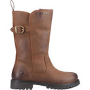 Side profile of the tall waterproof leather country boot with smooth leather upper, waterproof finish, buckle detail and chunky lug sole.