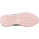 Durable pink rubber outsole with deep multi-directional tread on women's waterproof walking trainers for enhanced grip on varied terrain.