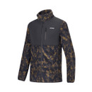 Angled front view of the Regatta black and olive camouflage fleece jacket showing the full zip, chest pocket and camouflage fleece fabric.