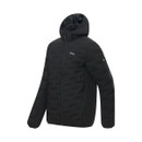Angled front view of the Regatta men's black insulated hooded jacket with attached hood.