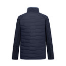 Rear view of the Regatta men's Cyrus Hybrid jacket in Navy/Dusky Blue on a white background.