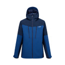 Front view of the Regatta Highton Stretch Padded men's waterproof jacket in Blue/Navy with the hood up.