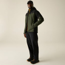 Full-length view of a model wearing the Regatta Highton Stretch men's waterproof jacket in Dark Khaki/Black.