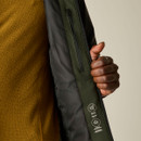 Close-up of the Regatta Highton Stretch men's waterproof jacket in Dark Khaki/Black showing the inner zip pocket and waterproof and breathable ratings.