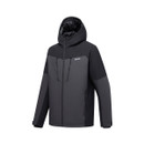 Angled front view of the Regatta Men's Highton Stretch Padded Jacket in Ash/Black with an adjustable hood and zipped pockets.