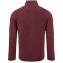 Rear view of a men's burgundy marl knitted quarter zip jumper featuring a ribbed funnel neck, long sleeves and ribbed hem and cuffs.