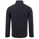 Rear view of a men's charcoal marl knitted quarter zip jumper featuring a ribbed funnel neck, long sleeves and ribbed hem and cuffs.