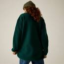 Rear view of a woman wearing the Regatta women's deep pine longline borg fleece.