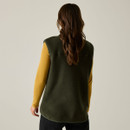 Rear view of a model wearing the Regatta women's Dark Khaki borg bodywarmer.