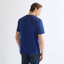 Rear view of the Wrangler short-sleeve blue crew neck T-shirt, featuring a clean plain back, regular fit, and classic straight hem.