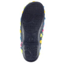 Bottom view of the women's slipper displaying the black non-slip rubber outsole with textured grip pattern for secure indoor wear.
