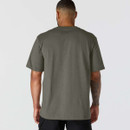 Rear view of a dark grey-green Carhartt short-sleeve T-shirt showing the plain back and relaxed silhouette.