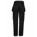 Rear view of black work trousers featuring back pockets, cargo pockets, tool storage and reinforced knee panels.