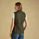 Back view showcasing the diamond quilting, shaped silhouette and adjustable waist detail.