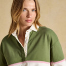 Close-up highlighting the contrast cream collar, button placket and relaxed drop-shoulder styling.