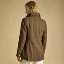 Back view showcasing the tailored shape, longline cut and check pattern.
