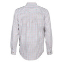 Back view of a long-sleeve plaid shirt in blue, red, and white by Percussion.