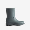 Gray rubber short boot with a textured sole and a small red logo on the side.