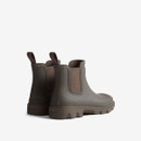 Brown Chelsea-style waterproof boots with elastic side panels and textured rubber soles.