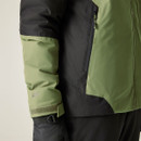 Close-up of a black and olive green Dare 2b D2B Precision II jacket sleeve with a zip pocket and adjustable cuff.