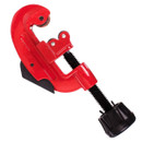 Heavy-duty red tube cutter with C-shaped metal body, cutting blade and adjustable screw handle.