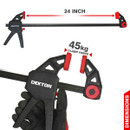 Dekton 24-inch quick-grip bar clamp with 45 kg clamping force, featuring a long black bar and red protective pads.