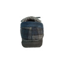 Rear view of navy checked moccasin slipper showing the soft faux fur lining and black sole.