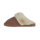 Brown suede mule slipper with a faux fur lining and a flexible sole.
