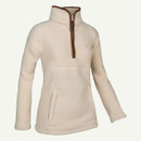 Women’s cream fleece pullover shown at an alternate three-quarter angle, featuring a quarter zip and fitted silhouette.