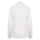 Back view of a white check shirt with maroon and navy grid patterns, featuring long sleeves and a classic collar.