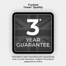 Tower 3 year guarantee graphic, including standard 1 year manufacturer's guarantee and 2 year extension subject to registration.