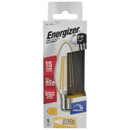 A clear, teardrop-shaped candle LED bulb with filament-like elements, housed in a cardboard packaging box.