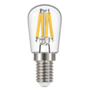A clear glass bulb with a silver base and visible yellow filaments inside.