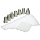 KitchenCraft icing set with reusable piping bag, six metal decorating nozzles and an icing comb for decorating cakes, cupcakes and bakes.