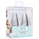 Packaged KitchenCraft icing set containing a reusable piping bag, assorted metal nozzles and icing comb for cake decorating.