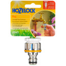 Hozelock Pro Metal Tap Connector in retail packaging, designed for securely connecting Hozelock hoses to outdoor taps.