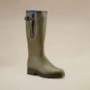 Le Chameau men's Vierzonord green wellington boot shown at an angle with adjustable calf strap and rugged sole.