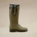 Le Chameau men's green wellington boot shown from the side, featuring an adjustable calf gusset and Grip/Cross sole.