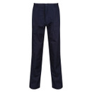 Navy cargo work trousers front flat lay, durable multi-pocket utility pants isolated on white background