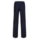 Navy cargo work trousers back view flat lay, durable workwear pants with rear pockets and side cargo pocket